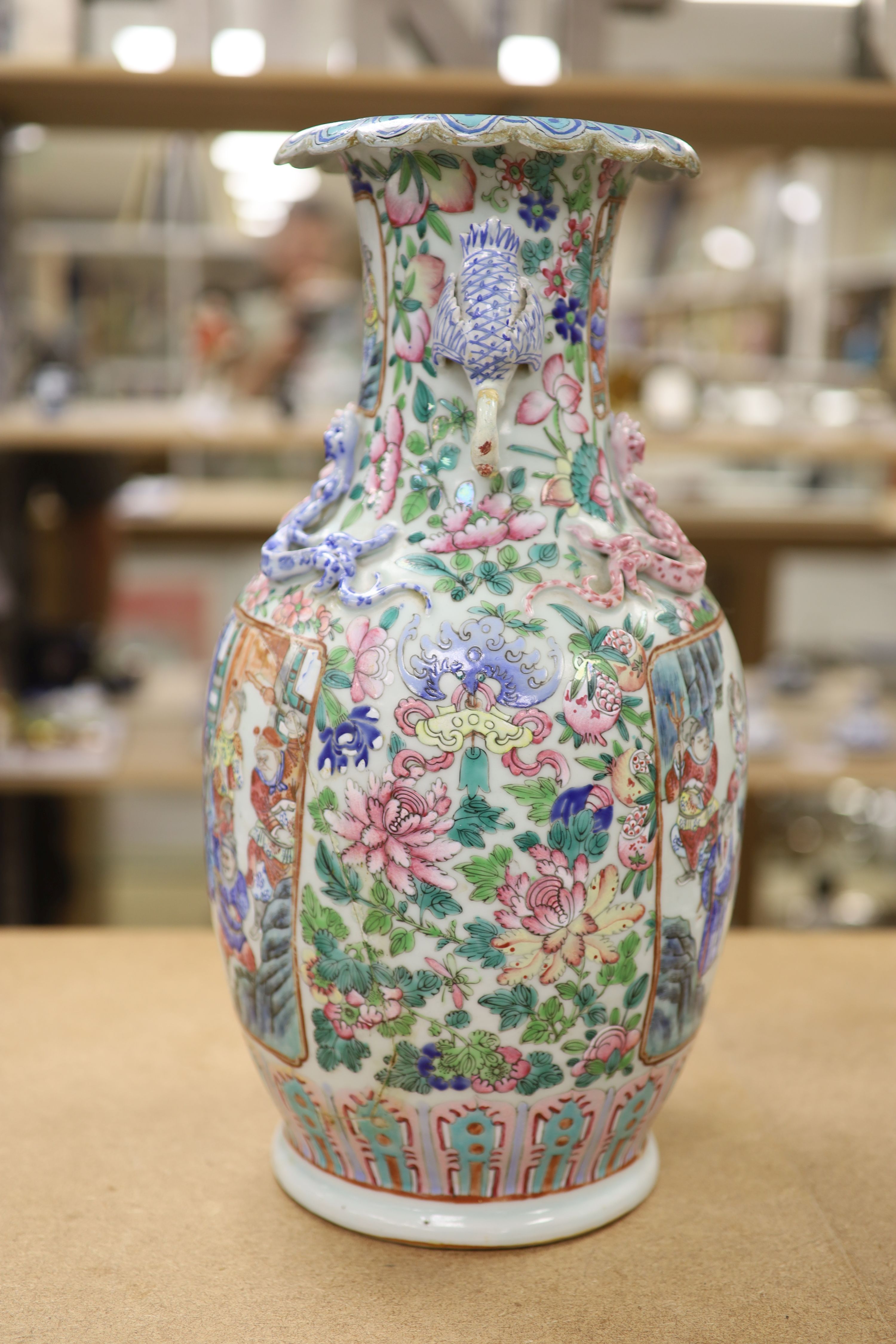 Two 19th century Chinese famille rose vases, tallest 45cm